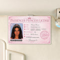 Custom acrylic car visor clip featuring a pink passenger princess license design with a photo frame and crown motif attached