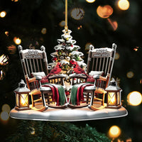 Customer in Los Angeles wearing Cardinal Christmas Memorial Ornament, Personalized Remembrance Rocking Chair Keepsake, Sympathy Bere