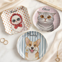 Cat Illustration Ceramic Trinket Tray, Cute Kitten Jewelry Holder & Ring Dish, Personalized Vanity Catchall Tray, Cat Lover Gift