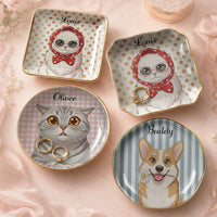 Cat Illustration Ceramic Trinket Tray, Cute Kitten Jewelry Holder & Ring Dish, Personalized Vanity Catchall Tray, Cat Lover Gift