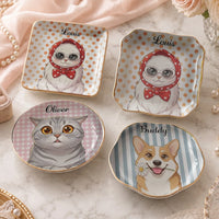 Cat Illustration Ceramic Trinket Tray, Cute Kitten Jewelry Holder & Ring Dish, Personalized Vanity Catchall Tray, Cat Lover Gift