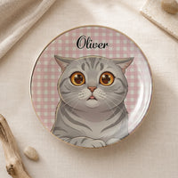 Cat Illustration Ceramic Trinket Tray, Cute Kitten Jewelry Holder & Ring Dish, Personalized Vanity Catchall Tray, Cat Lover Gift