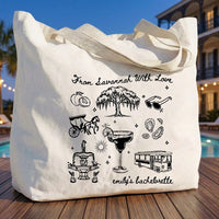 Custom Savannah Bachelorette Girls Trip Favor Canvas Tote Bag Bridesmaids Bridal Party Southern Charm Coastal Preppy Aesthetic Natural Cotton Canvas Reusable Welcome Gift Bag Weeping Willow Peach Print Weekend Getaway Hangover Kit
