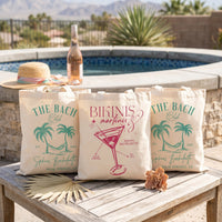 RodyThread Custom Bachelorette Bag Canvas Tote Bag for Bride and Bridesmaids Girls Trip Tropical Desert Party Palm Springs Aesthetic Natural Cotton Canvas Beach Tote Bach Club Custom Gifts for Her Hawaii Getaway Swag Bag Large Capacity Bridal Favors