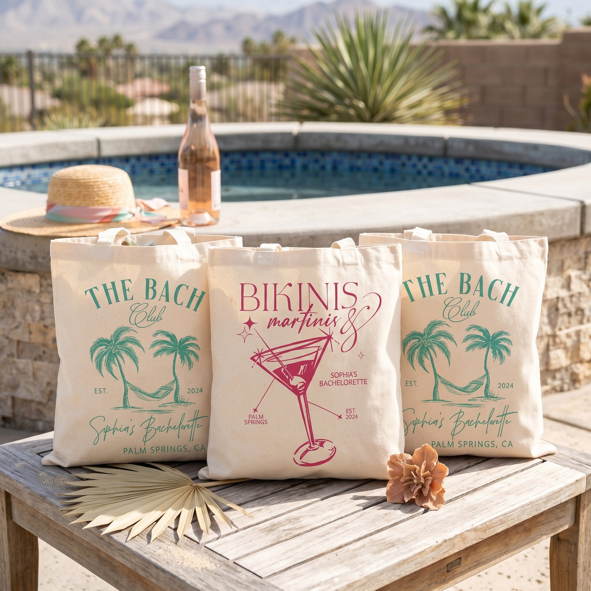 RodyThread Custom Bachelorette Bag Canvas Tote Bag for Bride and Bridesmaids Girls Trip Tropical Desert Party Palm Springs Aesthetic Natural Cotton Canvas Beach Tote Bach Club Custom Gifts for Her Hawaii Getaway Swag Bag Large Capacity Bridal Favors