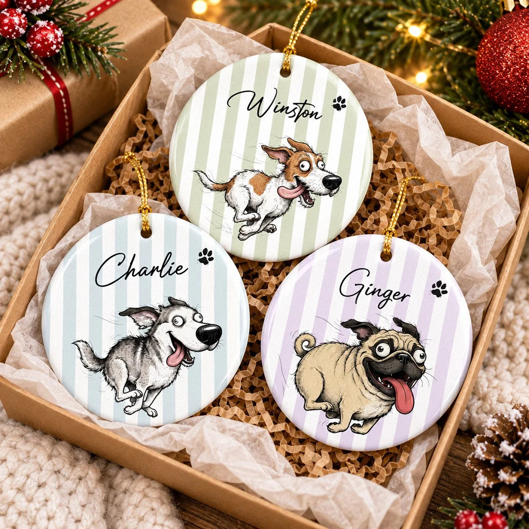 Custom Dog Portrait Ornament Personalized Pet Christmas Tree Decoration with Name