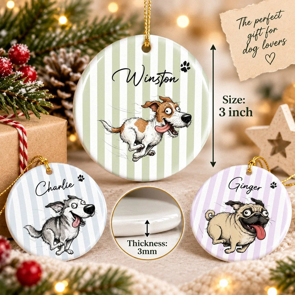 Close-up of Custom Dog Portrait Ornament Personalized Pet Christmas Tree Decoration with Name