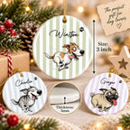 Close-up of Custom Dog Portrait Ornament Personalized Pet Christmas Tree Decoration with Name