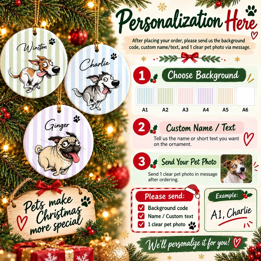 Custom Dog Portrait Ornament Personalized Pet Christmas Tree Decoration with Name