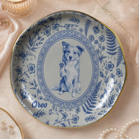 Custom Pet Portrait Chinoiserie Ring Dish, Personalized Ceramic Jewelry Tray Dish for Dog Mom Cat Mom Pet Memorial Keepsake Gift