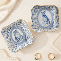 Custom Pet Portrait Chinoiserie Ring Dish, Personalized Ceramic Jewelry Tray Dish for Dog Mom Cat Mom Pet Memorial Keepsake Gift