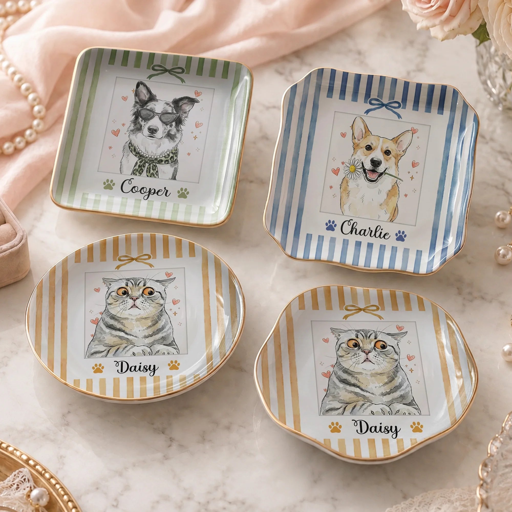 Custom Pet Portrait Trinket Tray Personalized Ceramic Jewelry Dish Dog Cat Keepsake Ring Dish Gift for Pet Lovers