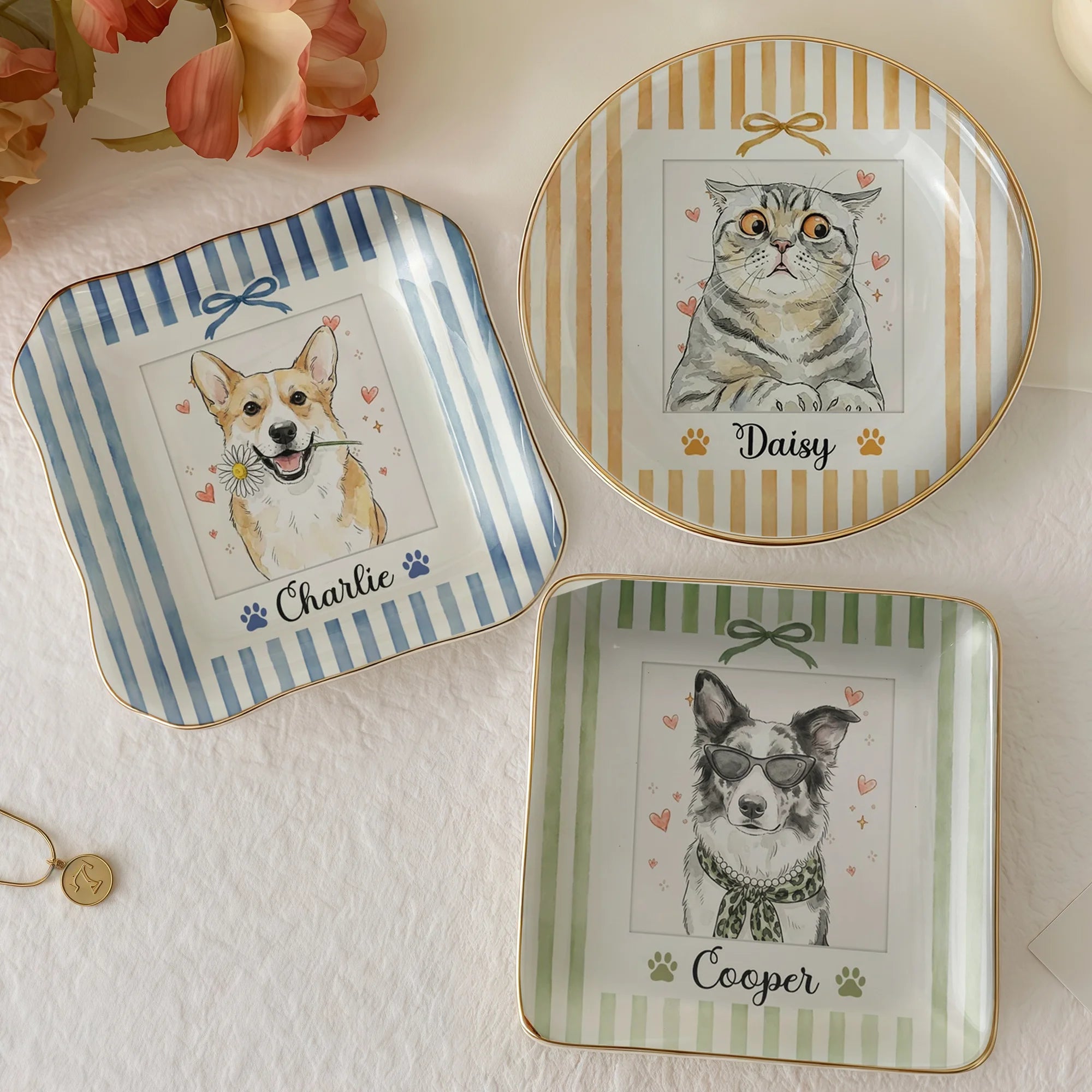 Custom Pet Portrait Trinket Tray Personalized Ceramic Jewelry Dish Dog Cat Keepsake Ring Dish Gift for Pet Lovers