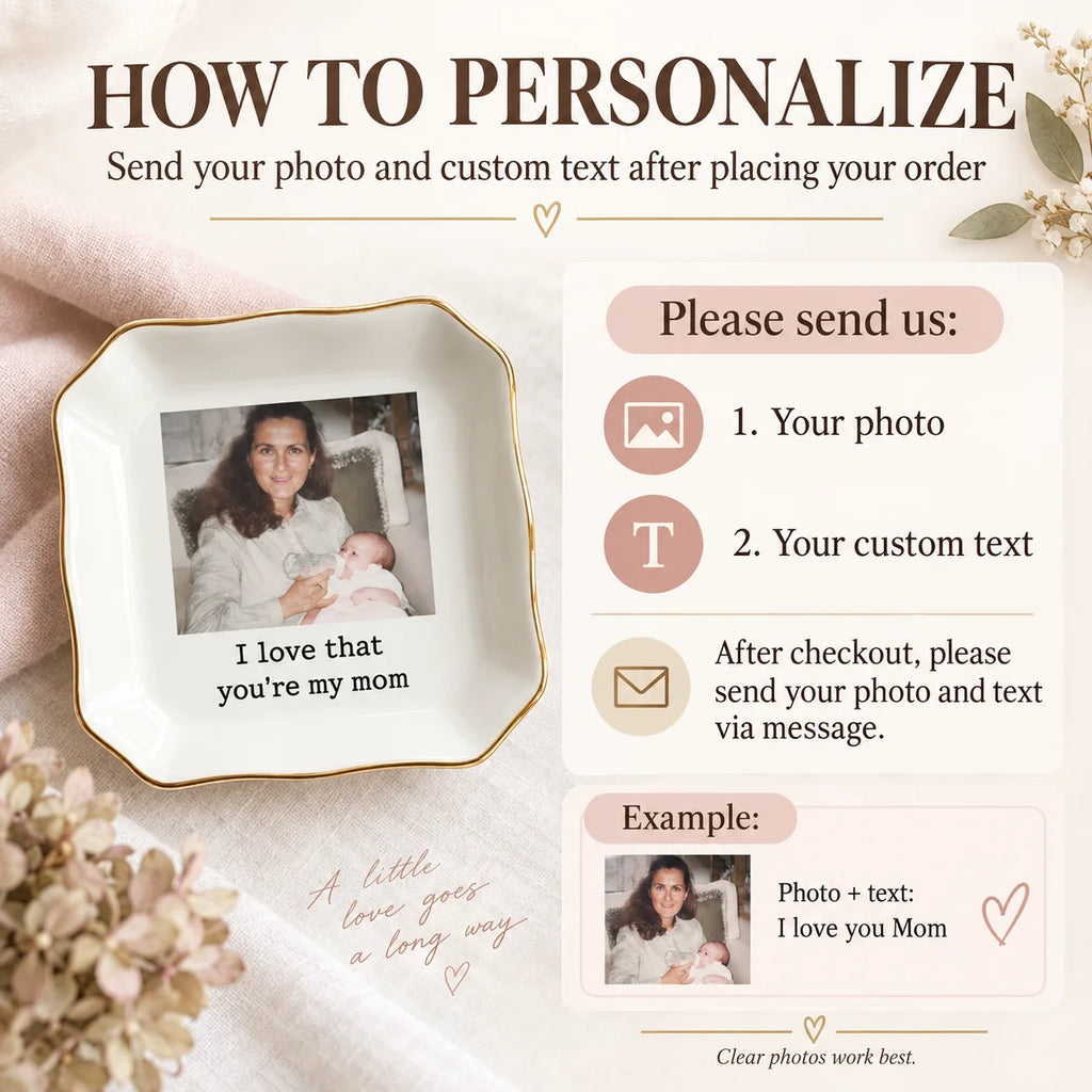 Custom Photo Trinket Dish Personalized Ceramic Jewelry Ring Holder Gift for Mom Grandma
