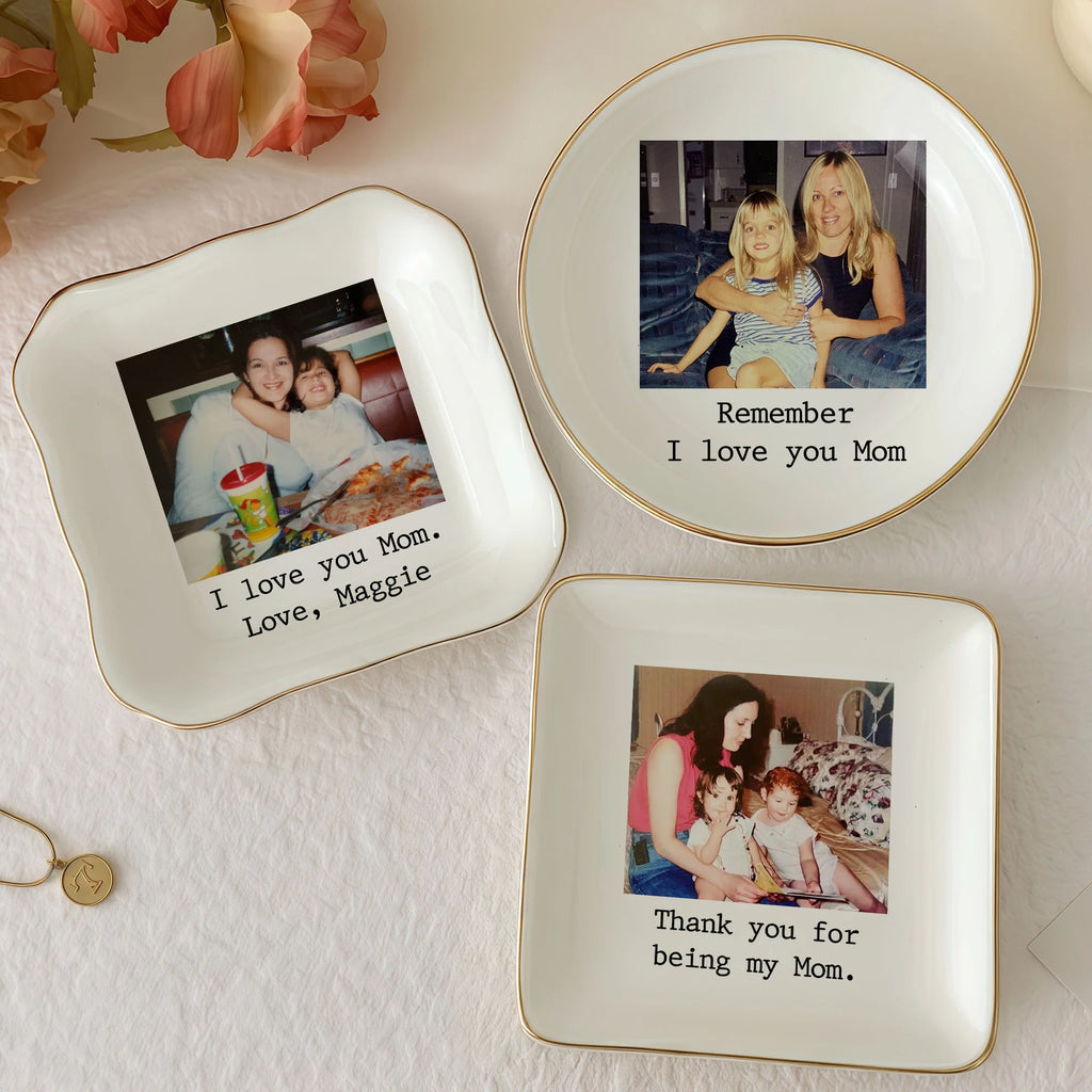 Custom Photo Trinket Dish Personalized Ceramic Jewelry Ring Holder Gift for Mom Grandma