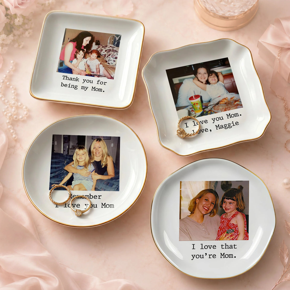 Custom Photo Trinket Dish Personalized Ceramic Jewelry Ring Holder Gift for Mom Grandma