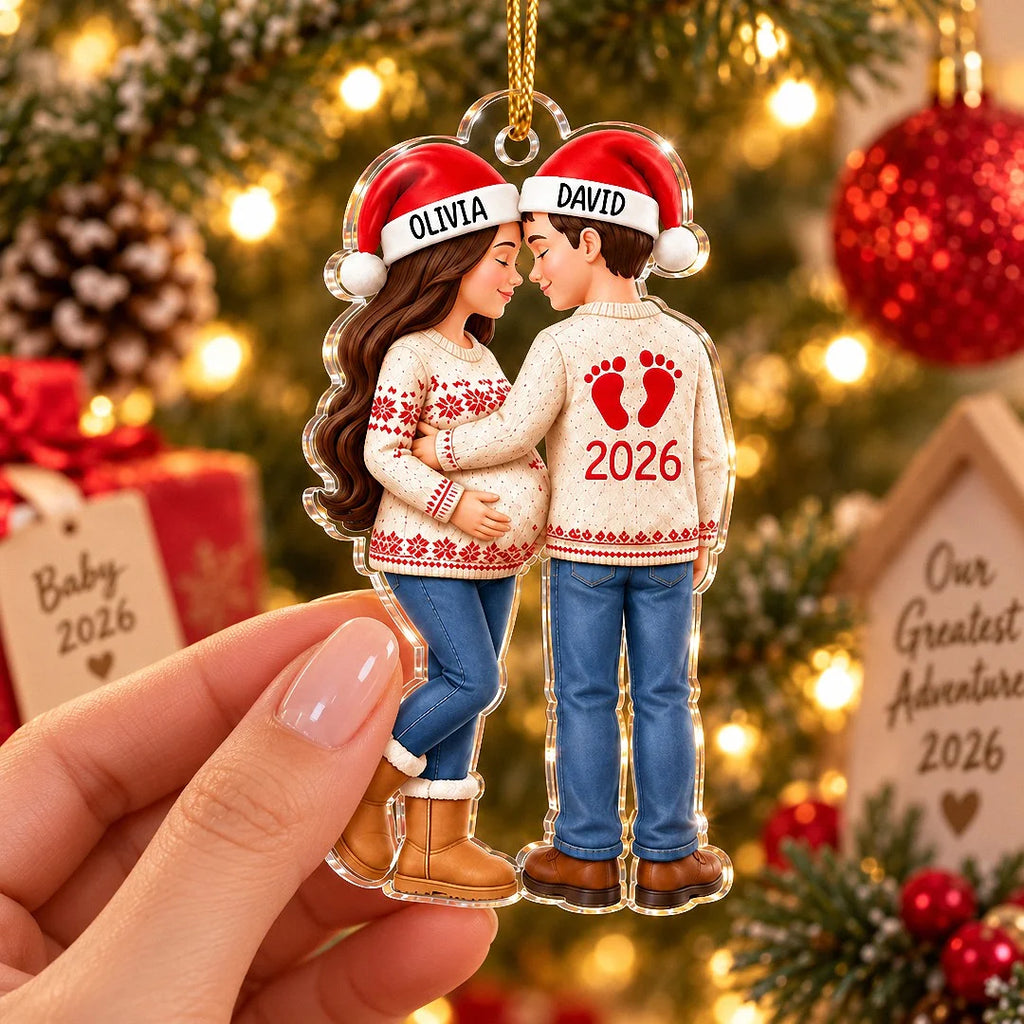 Custom Pregnancy Announcement Ornament Personalized First Christmas With Baby Couple Gift For Expect