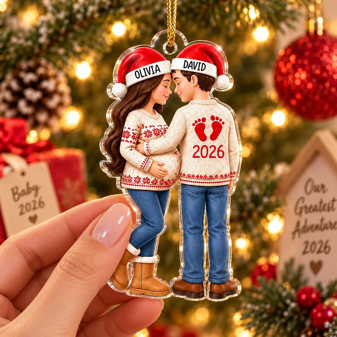 Custom Pregnancy Announcement Ornament Personalized First Christmas With Baby Couple Gift For Expect