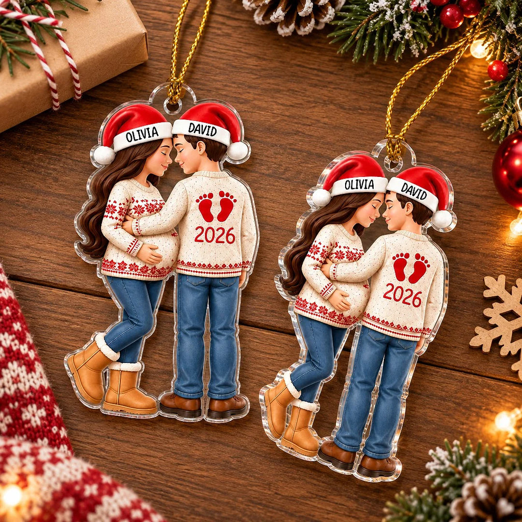 Custom Pregnancy Announcement Ornament Personalized First Christmas With Baby Couple Gift For Expect