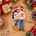 Close-up of Custom Pregnancy Announcement Ornament Personalized First Christmas With Baby Couple Gift For Expect