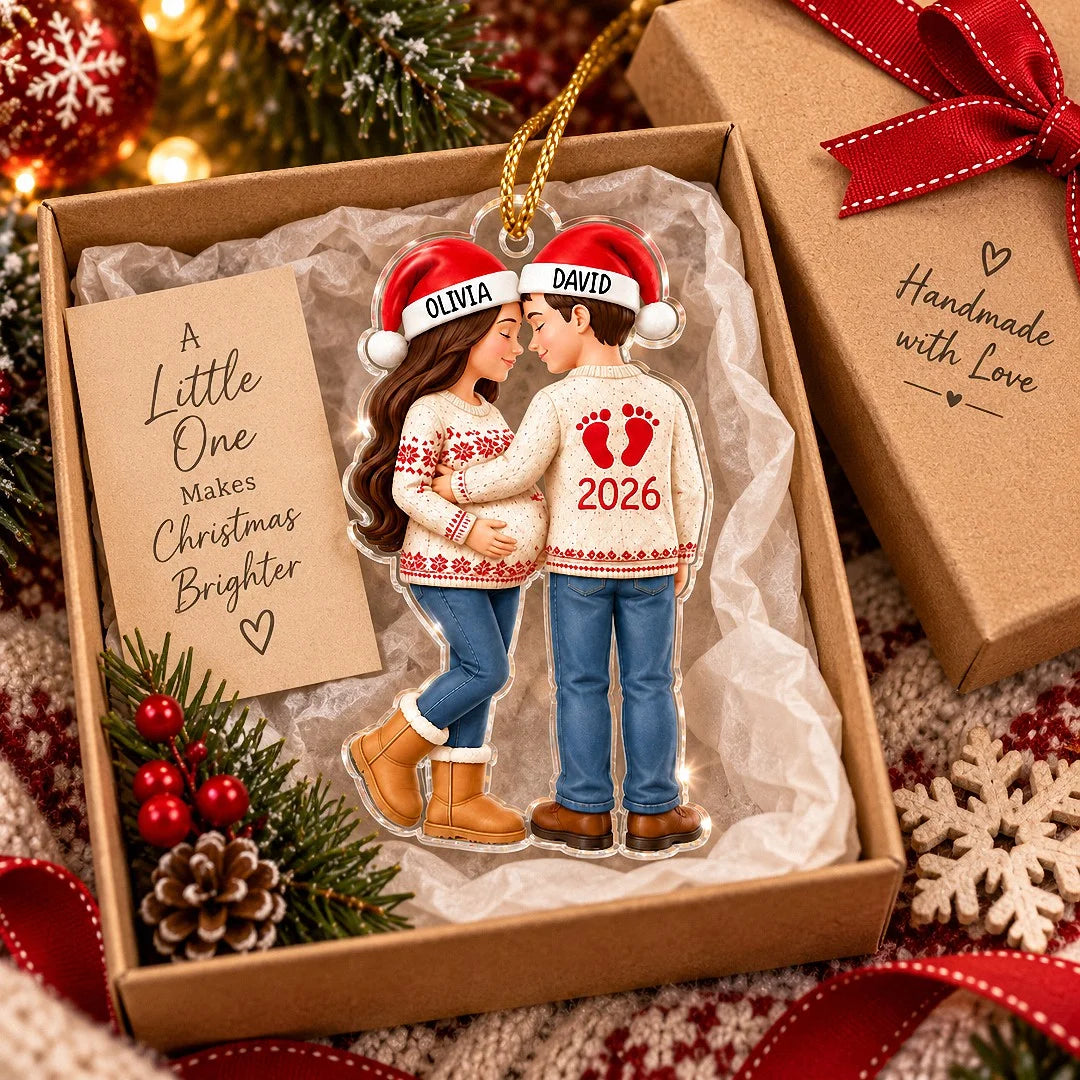 Custom Pregnancy Announcement Ornament Personalized First Christmas With Baby Couple Gift For Expect