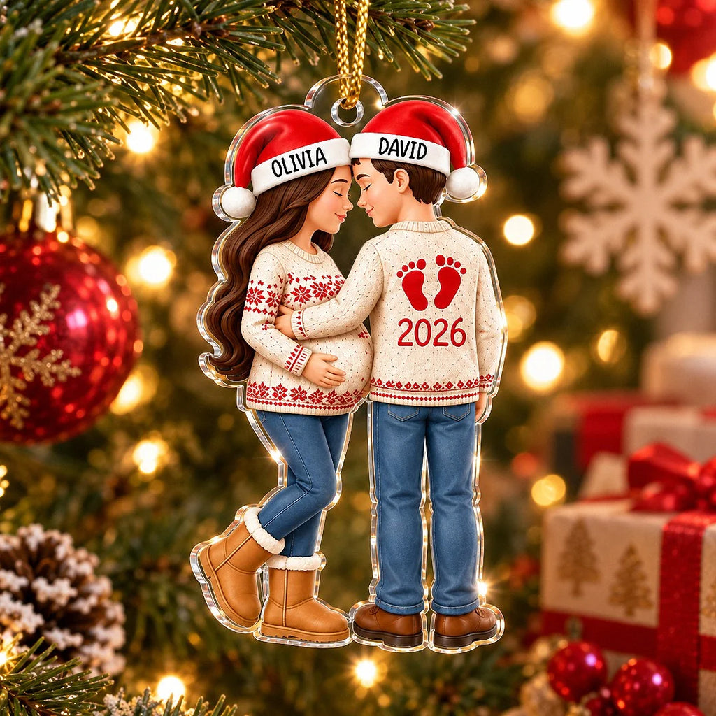 Custom Pregnancy Announcement Ornament Personalized First Christmas With Baby Couple Gift For Expect