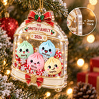 Close-up of Cute Dumpling Family Christmas Ornament Personalized Acrylic Holiday Tree Decor Gift