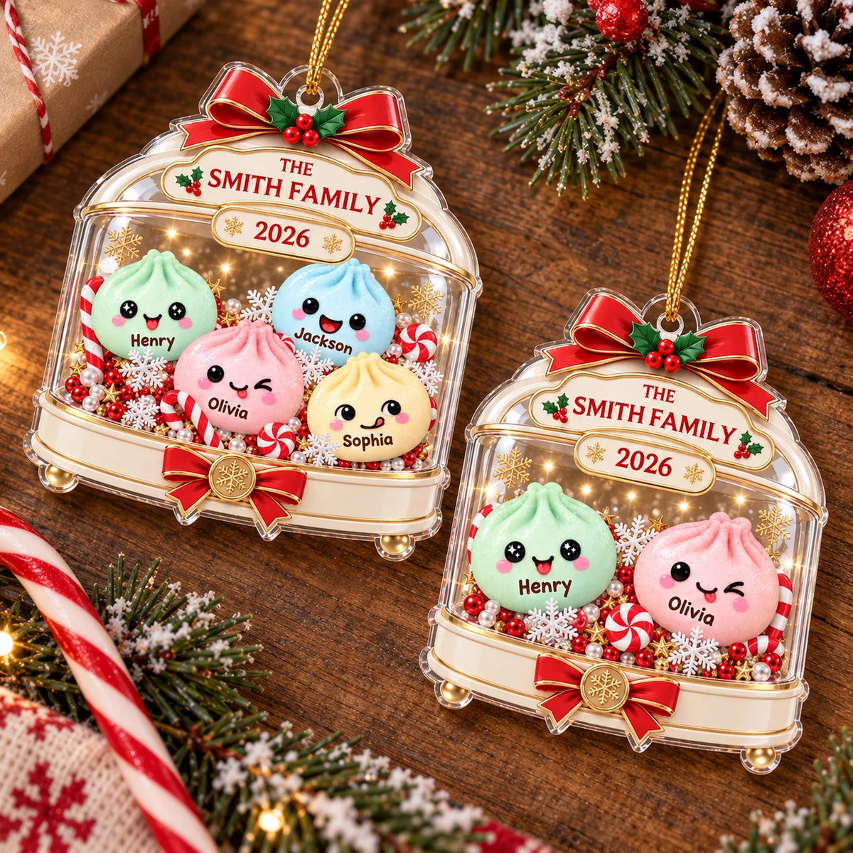 Cute Dumpling Family Christmas Ornament Personalized Acrylic Holiday Tree Decor Gift