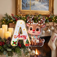 Customer in Los Angeles wearing Cute Reindeer Initial Letter Acrylic Ornament, Personalized Alphabet Christmas Tree Keepsake Holiday
