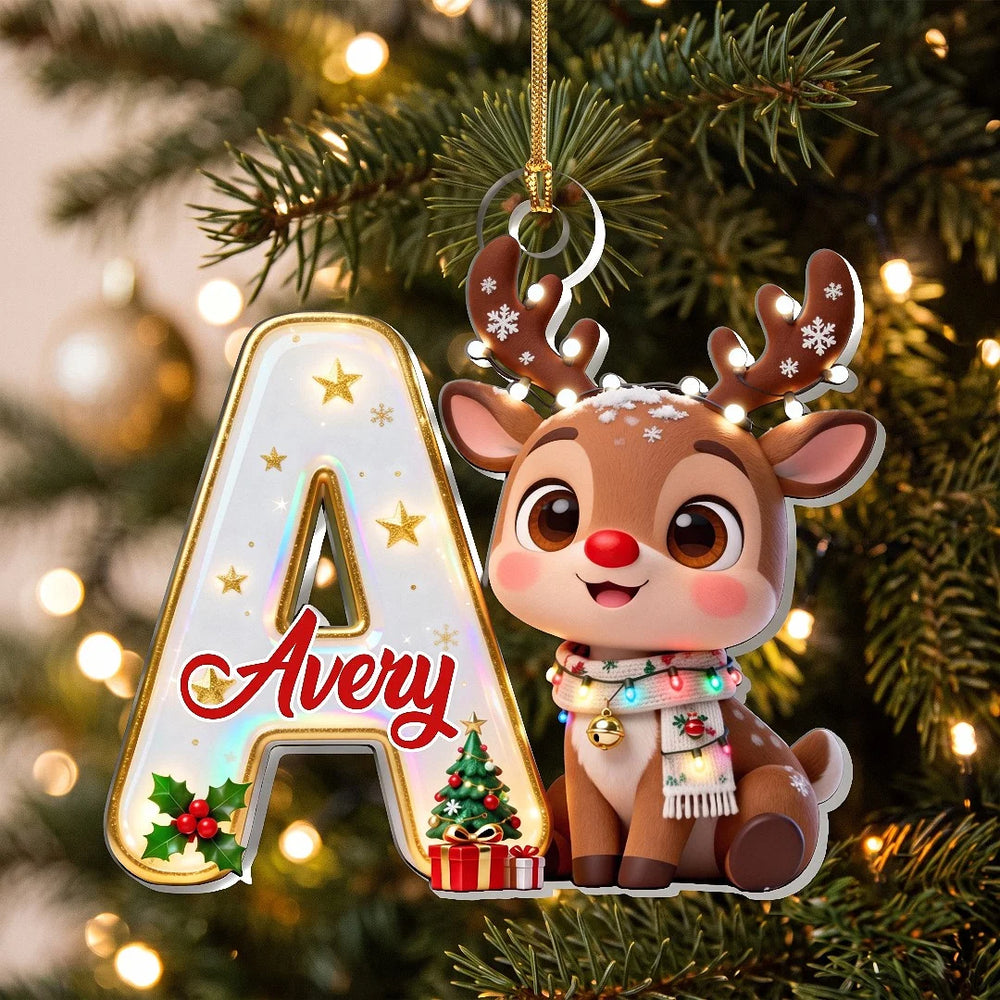 Cute Reindeer Initial Letter Acrylic Ornament, Personalized Alphabet Christmas Tree Keepsake Holiday available at our Los Angeles warehouse