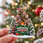 Close-up of Dumpster Fire Response Team Christmas Ornament Funny Raccoon Trash Can Holiday Gift for streetwear fans in Los Angeles