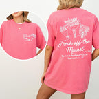 Bright pink oversized T-shirt featuring matching bridal squad floral graphics and custom event lettering.