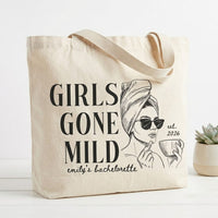 Custom Girls Gone Mild Bachelorette Party Favor Tote Bag for Bridesmaids Preppy Spa Weekend Aesthetic Heavy Cotton Canvas Reusable Goodie Bag Personalized Bridal Shower Gift Pjs and Prosecco Wellness Theme