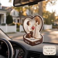 Personalized Engagement Christmas Ornament For Engaged Couples Romantic Rustic Heart Shaped Faux Wood Proposal Scene Custom Names Diamond Ring Detail First Christmas Engaged Holiday Tree Decor Anniversary Christmas Wedding Keepsake  Gift AST-1467-0703