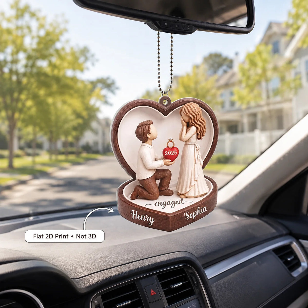 Personalized Engagement Christmas Ornament For Engaged Couples Romantic Rustic Heart Shaped Faux Wood Proposal Scene Custom Names Diamond Ring Detail First Christmas Engaged Holiday Tree Decor Anniversary Christmas Wedding Keepsake  Gift AST-1467-0703