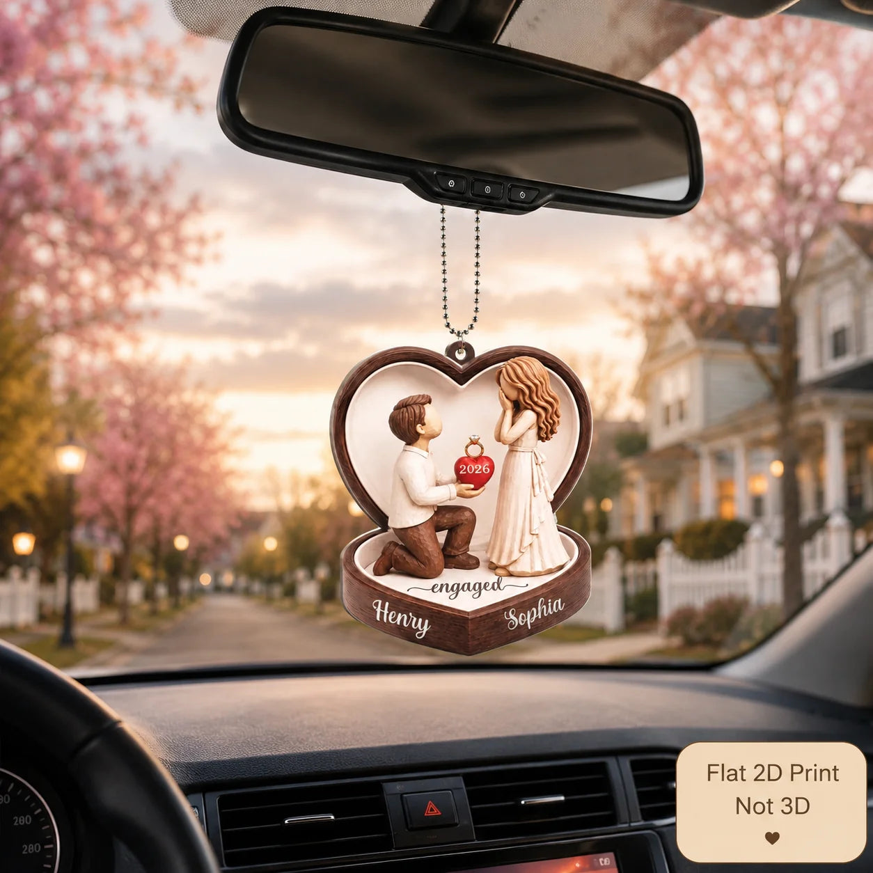 Personalized Engagement Christmas Ornament For Engaged Couples Romantic Rustic Heart Shaped Faux Wood Proposal Scene Custom Names Diamond Ring Detail First Christmas Engaged Holiday Tree Decor Anniversary Christmas Wedding Keepsake  Gift AST-1467-0703