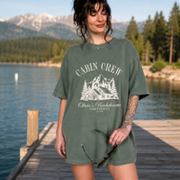 RodyThread Personalized Cabin Crew Matching Bachelorette Shirt Women's Oversized Graphic T-Shirt Outdoorsy Cottagecore Camp Bach Cotton Top Lake Tahoe Bridal Party Last Trail Before The Veil Bride Squad Tee