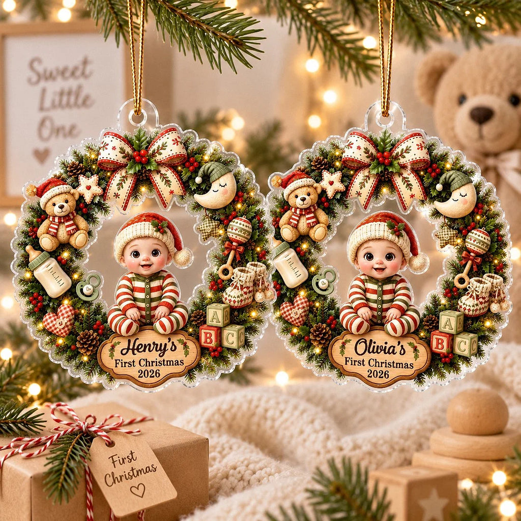 Close-up of First Christmas Ornament Personalized Baby Keepsake Newborn Gift