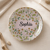 Floral Ceramic Trinket Dish Personalized Ring Holder Custom Jewelry Catchall Vanity Tray Gift for Her
