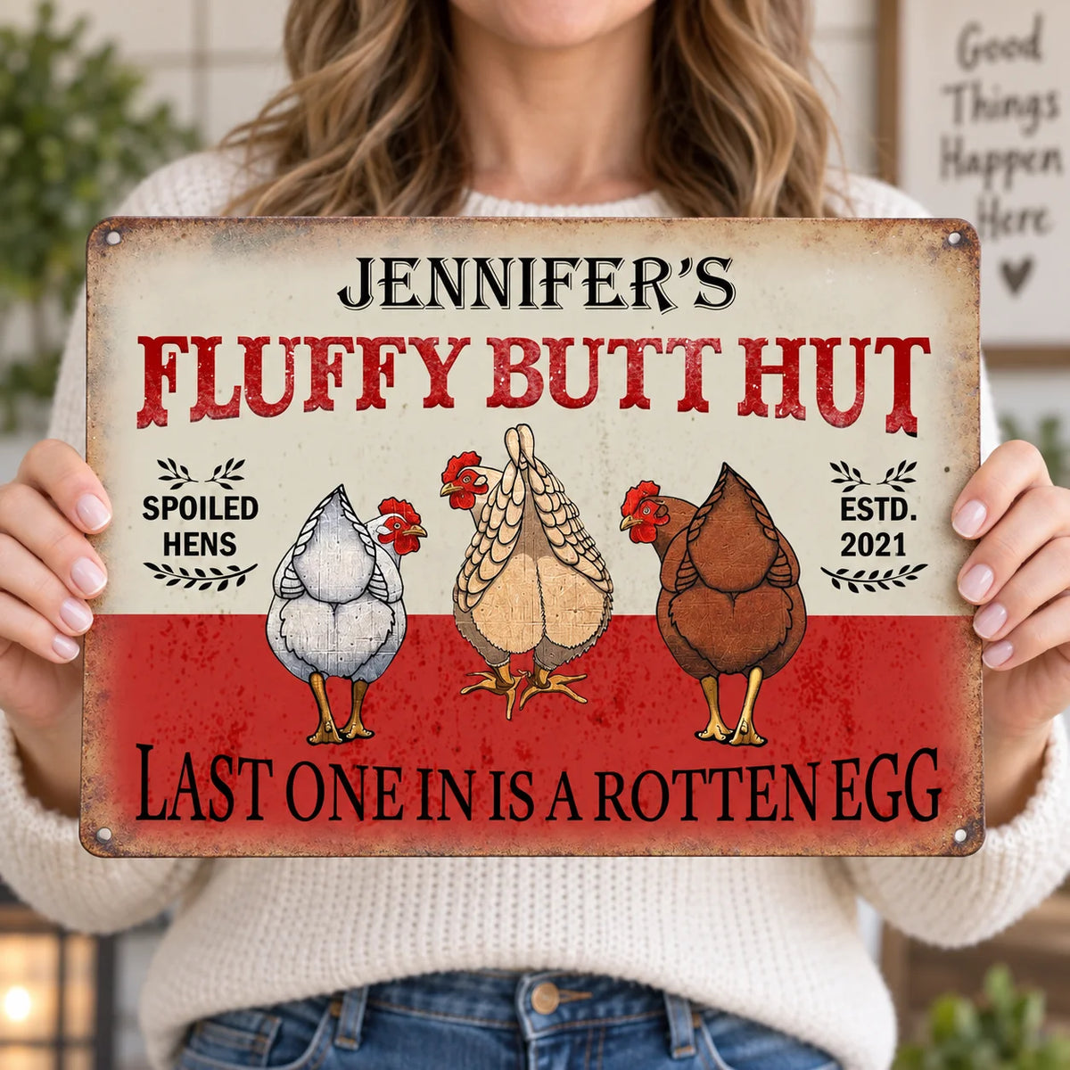 Fluffy Butt Hut Spoiled Hens Sign Funny Chicken Coop Decor Last One In Is A Rotten Egg Rustic Farmho
