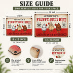 Close-up of Fluffy Butt Hut Spoiled Hens Sign Funny Chicken Coop Decor Last One In Is A Rotten Egg Rustic Farmho