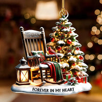 Customer in Los Angeles wearing Forever in My Heart Ornament, Personalized Memorial Christmas Ornament with Cardinals and Rocking Ch