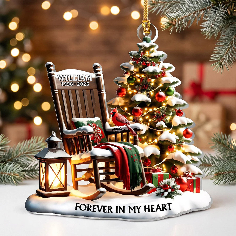 Forever in My Heart Ornament, Personalized Memorial Christmas Ornament with Cardinals and Rocking Ch available at our Los Angeles warehouse