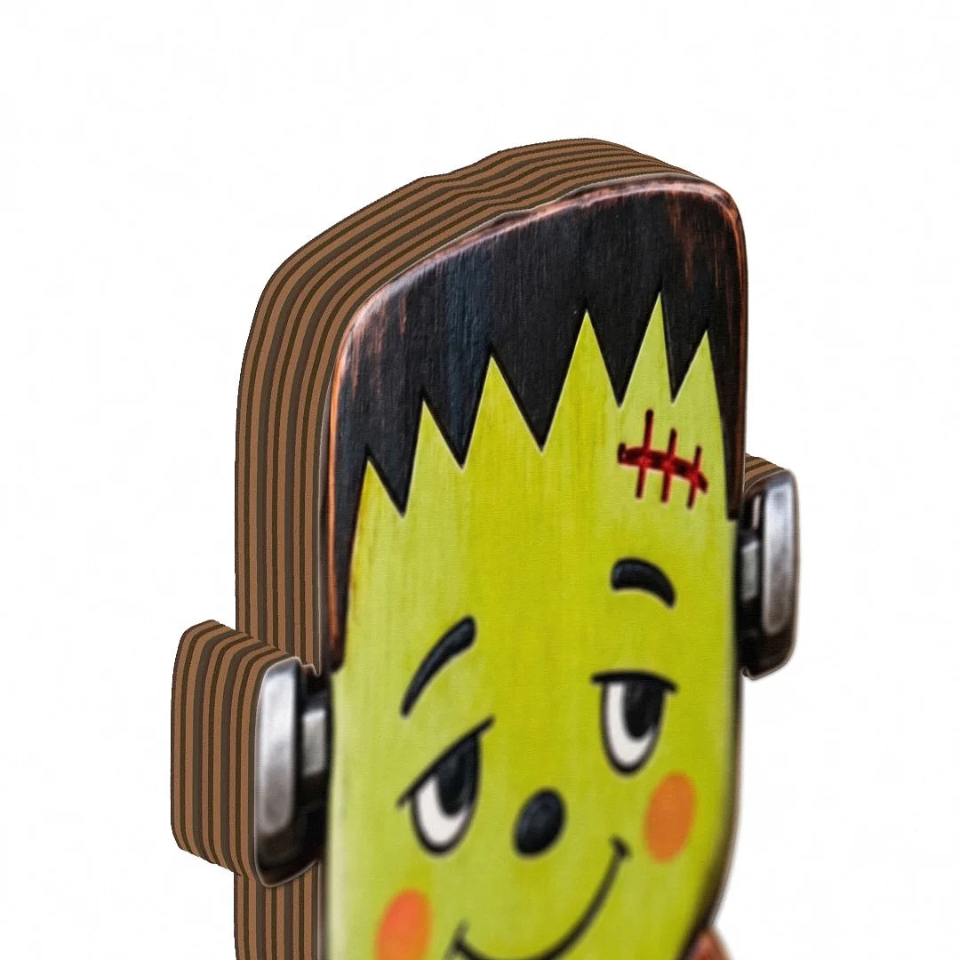 Close-up of Frankenstein's Monster Wooden Tabletop Decoration, Personalized Halloween Shelf Sitter Spooky Mantel for streetwear fans in Los Angeles