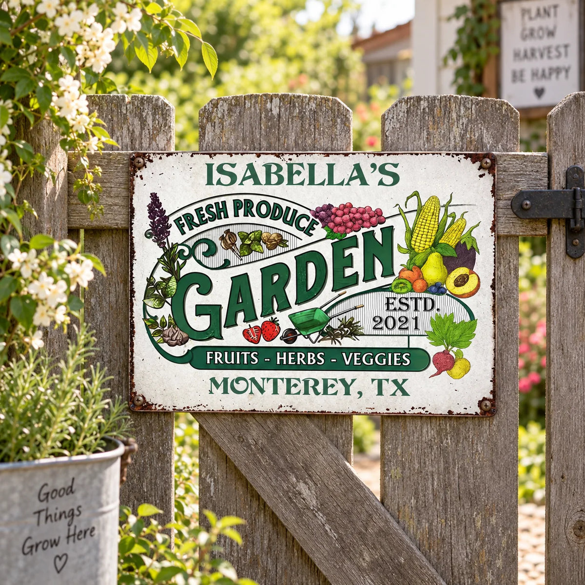 Fresh Produce Garden Fruits Herbs Veggies Sign Vintage Rustic Farmhouse Metal Decor for Farmers Mark