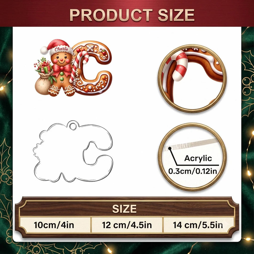 Gingerbread Alphabet Letter Christmas Ornament Personalized Custom Name Cute Gingerbread Man Snowman