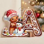 Close-up of Gingerbread Alphabet Letter Christmas Ornament Personalized Custom Name Cute Gingerbread Man Snowman