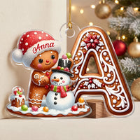 Close-up of Gingerbread Alphabet Letter Christmas Ornament Personalized Custom Name Cute Gingerbread Man Snowman for streetwear fans in Los Angeles