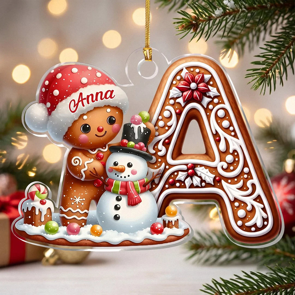 Gingerbread Alphabet Letter Christmas Ornament Personalized Custom Name Cute Gingerbread Man Snowman available at our Los Angeles warehouse