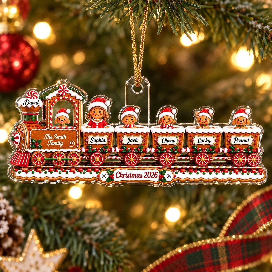 Gingerbread Train Ornament Personalized Christmas Tree Decor Custom Name Holiday Gift